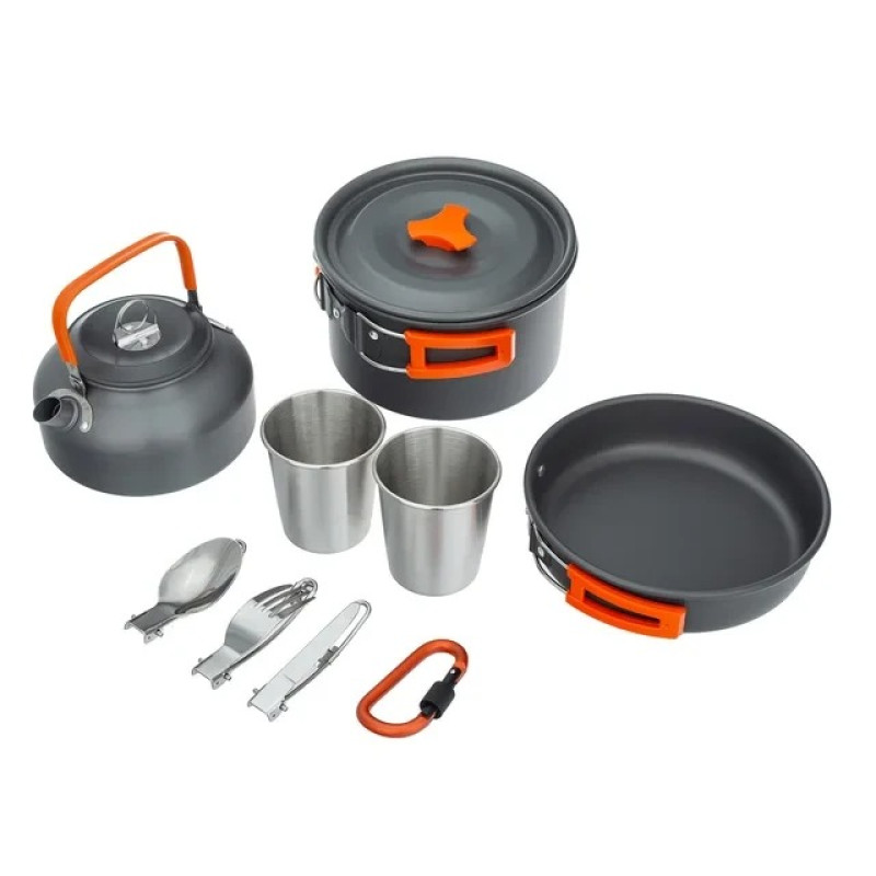 Набір туристичного посуду зі столовими приладами легкий та компактний HALIN DS-308A Black