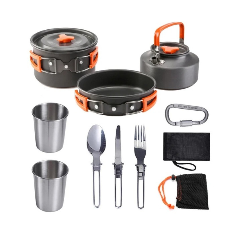Набір туристичного посуду зі столовими приладами легкий та компактний HALIN DS-308A Black