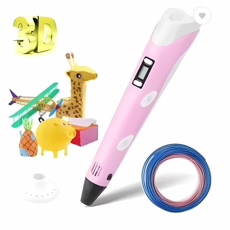 3D-Ручка з Lcd екраном 3Dpen на підставці пластик та трафарети для малювання 2 режими роботи Pink
