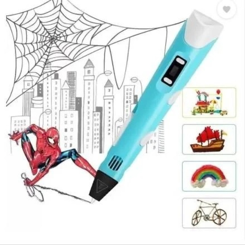 3D-Ручка з Lcd екраном 3Dpen на підставці пластик та трафарети 2 режими роботи Blue