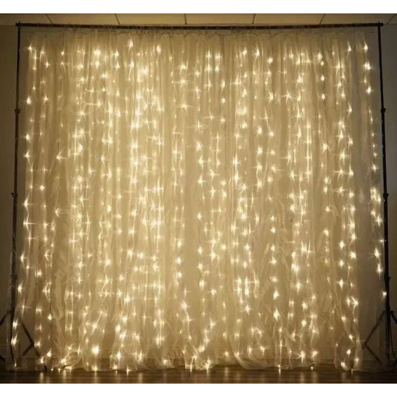 Світлодіодна гірлянда завіса Штора святкова 3х2м на вікно USB 200 LED теплий White