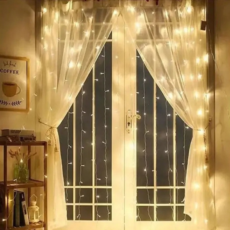 Світлодіодна гірлянда завіса Штора святкова 3х2м на вікно USB 200 LED теплий White