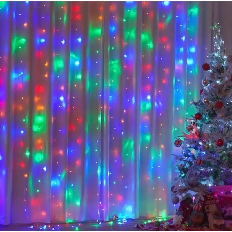 Світлодіодна гірлянда завіса Штора святкова 2х2м на вікно USB 160 LED Multicolor Світлодіодна гірлянда завіса Штора святкова 2х2м на вікно USB 160 LED Multicolor