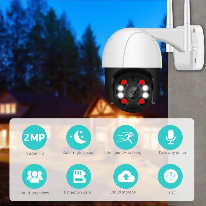 Бездротова вулична WiFi IP камера відеоспостереження купольна поворотна IP66 2.0 Мп PTZ-D4 White/Black