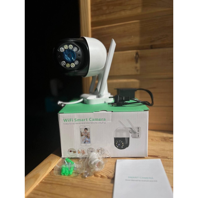 Бездротова вулична WiFi IP камера відеоспостереження купольна поворотна IP66 2.0 Мп PTZ-D4 White/Black