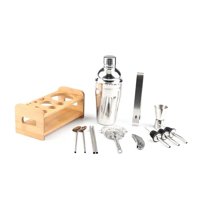 Набір для бармена з 12 предметів із дерев'яною підставкою для приготування коктейлів нержавіюча сталь Youchen MC-M12 Silver Набір для бармена з 12 предметів із дерев'яною підставкою для приготування коктейлів нержавіюча сталь Youchen MC-M12 Silver
