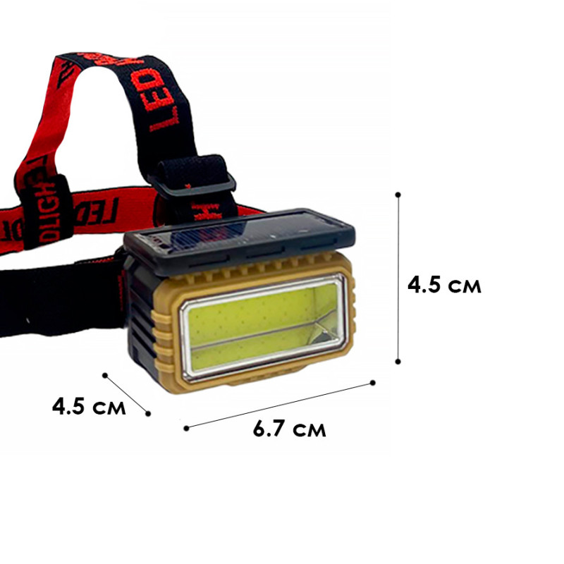 Налобний LED ліхтар зарядка з аккамулятором 1200 мАг Type-C із сонячною батареєю X-Balog BL-LY-807 Black