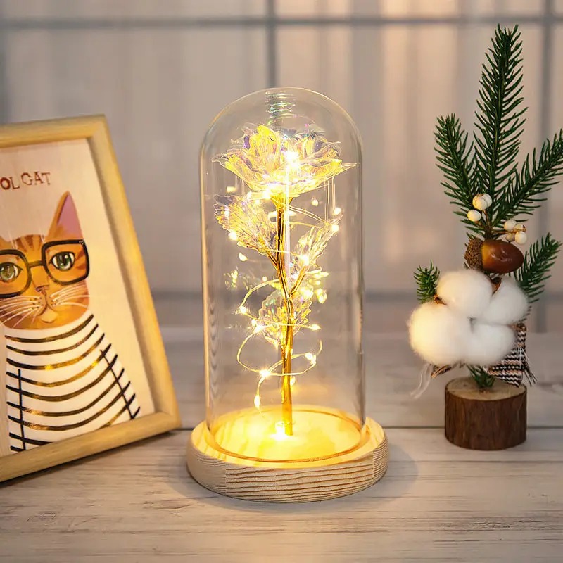 Штучна троянда в колбі з LED підсвічуванням та функцією нічника Lesko KY-1124 Тепле світло Warm