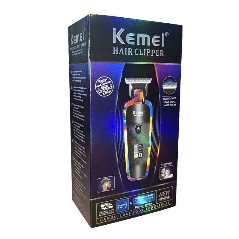 Універсальна машинка для стрижки акумуляторна з дисплеєм та 6 насадками Kemei KM-MAX5090 Multicolor