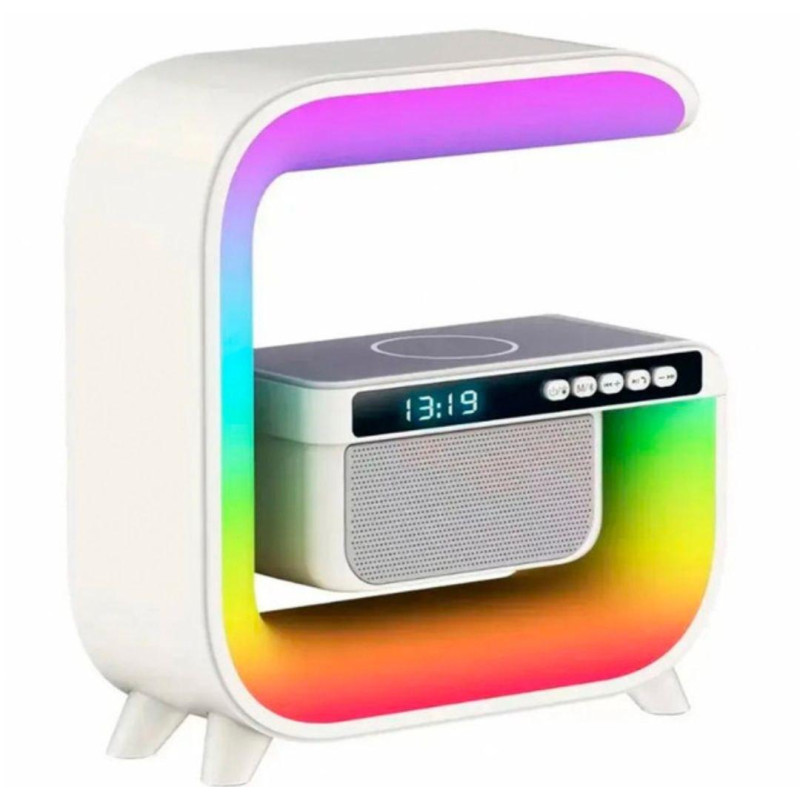 Акумуляторний нічник LED світильник RGB з бездротовою зарядкою 15W і вбудованою Bluetooth колонкою з Радіо G-3 White