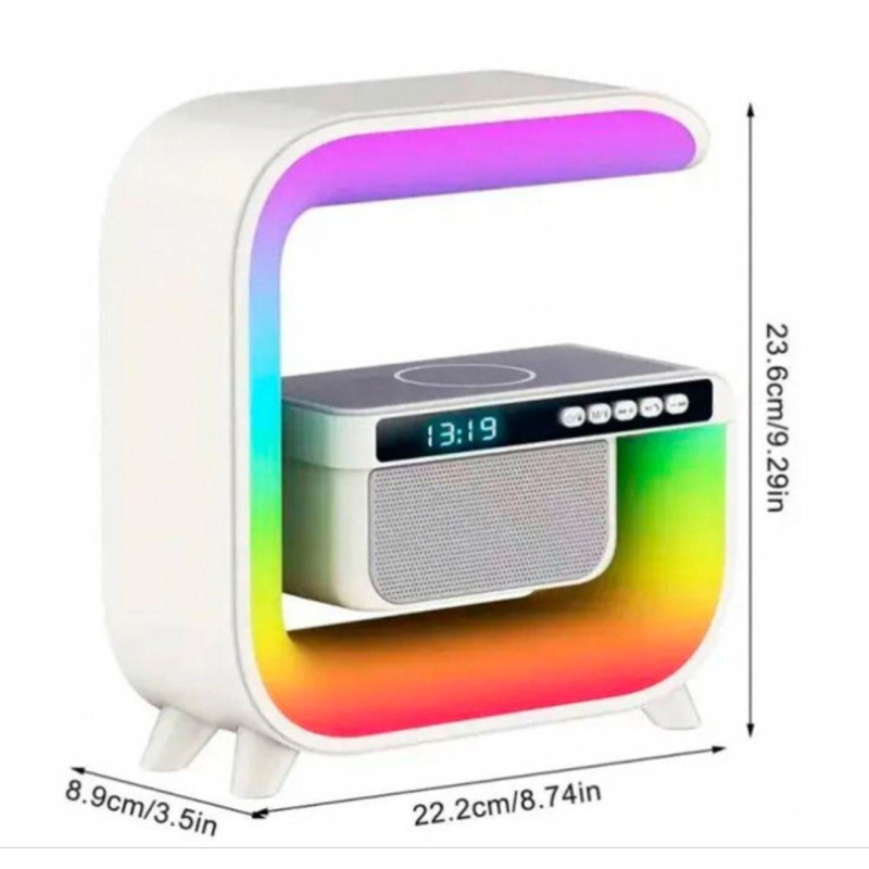 Акумуляторний нічник LED світильник RGB з бездротовою зарядкою 15W і вбудованою Bluetooth колонкою з Радіо G-3 White