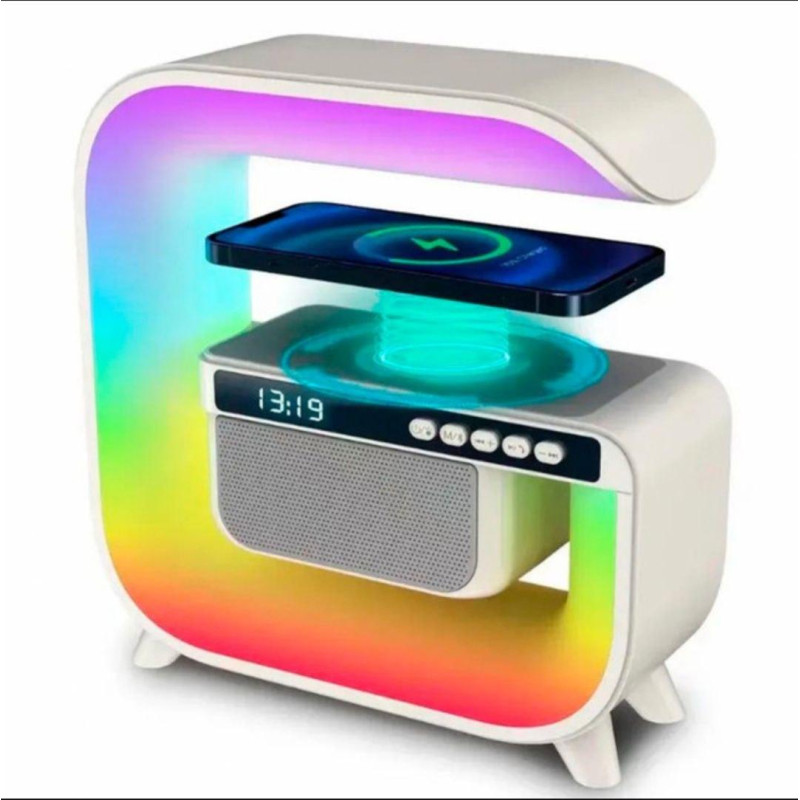 Акумуляторний нічник LED світильник RGB з бездротовою зарядкою 15W і вбудованою Bluetooth колонкою з Радіо G-3 White