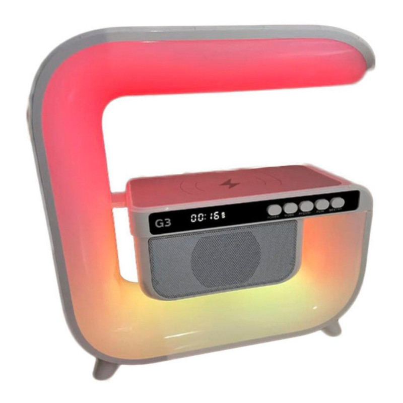Акумуляторний нічник LED світильник RGB з бездротовою зарядкою 15W і вбудованою Bluetooth колонкою з Радіо G-3 White