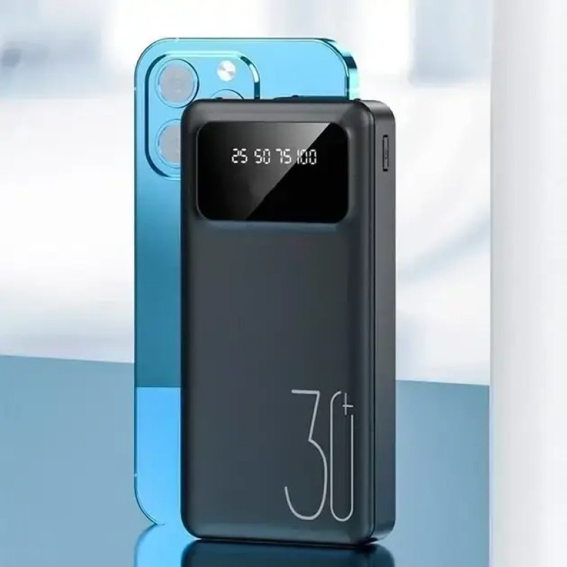 Портативний зарядний пристрій 30000мАч power bank з дисплеєм та ліхтариком Z-45 Black (Z-12)