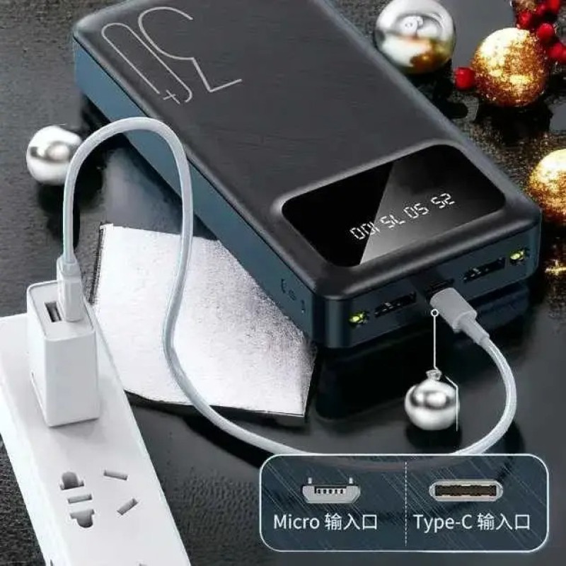 Портативний зарядний пристрій 30000мАч power bank з дисплеєм та ліхтариком Z-45 Black (Z-12)