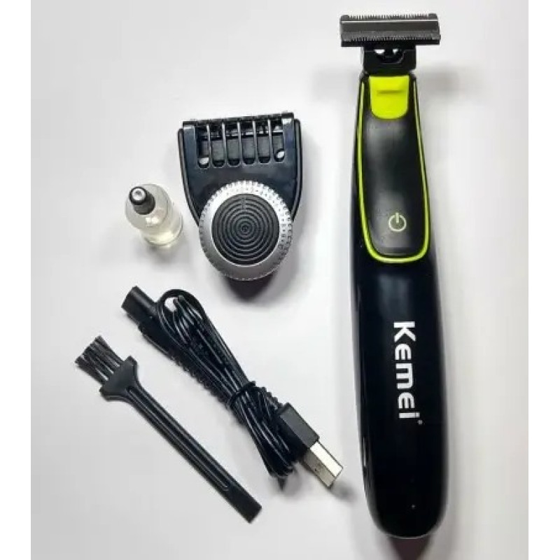 Електробритва акумуляторна чоловіча для вологого та сухого гоління Kemei KM-661 Black/Green