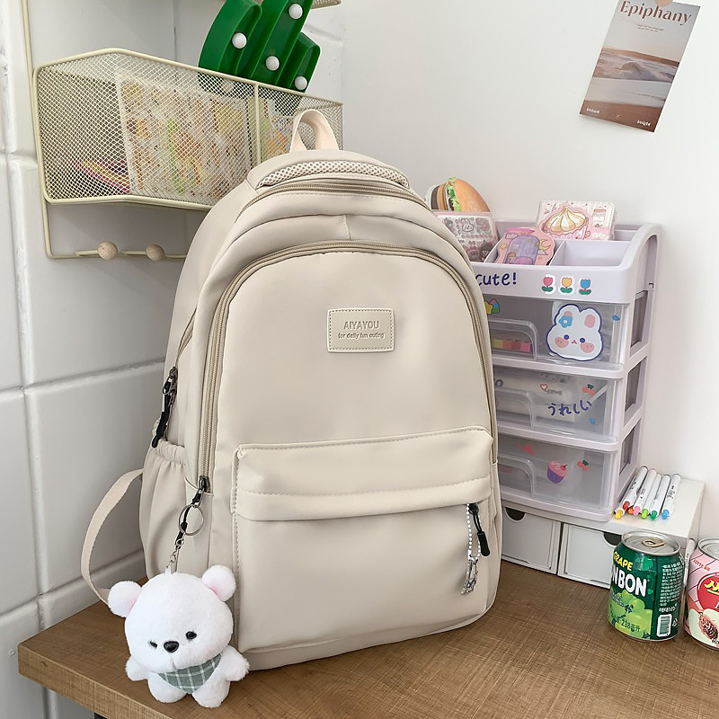 Рюкзак с брелком подростковый слоновая кость для девочки 20-35L Lesko 633227 Ivory