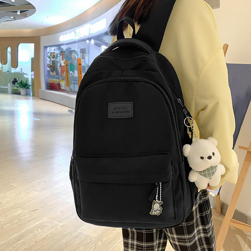 Рюкзак с брелком подростковый слоновая кость для девочки 20-35L Lesko 633227 Black