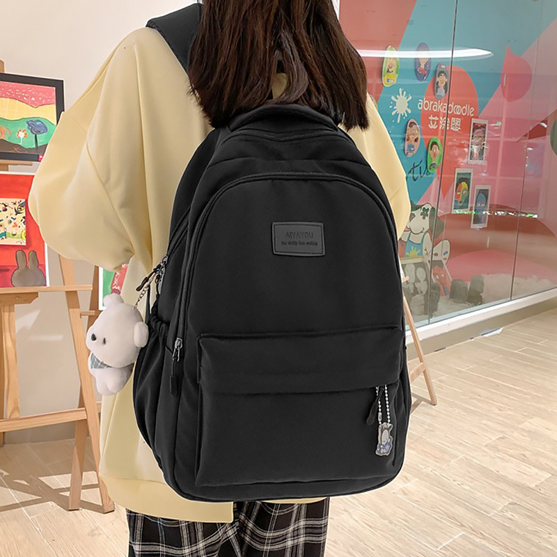Рюкзак с брелком подростковый слоновая кость для девочки 20-35L Lesko 633227 Black