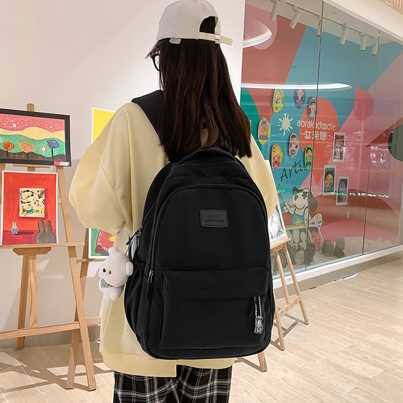 Рюкзак с брелком подростковый слоновая кость для девочки 20-35L Lesko 633227 Black