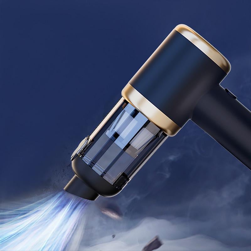 Портативний автомобільний пилосос 50Вт TYPE-C на аккамуляторі 2000 mAh з насадками і сумкою HELLOLEIBOO T-132 Black+Gold