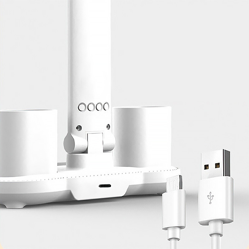 Настільна подвійна LED лампа 7Вт 6000К сенсорна на акумуляторі 3200мАг з термометром і дисплеєм Lesko 7788 White