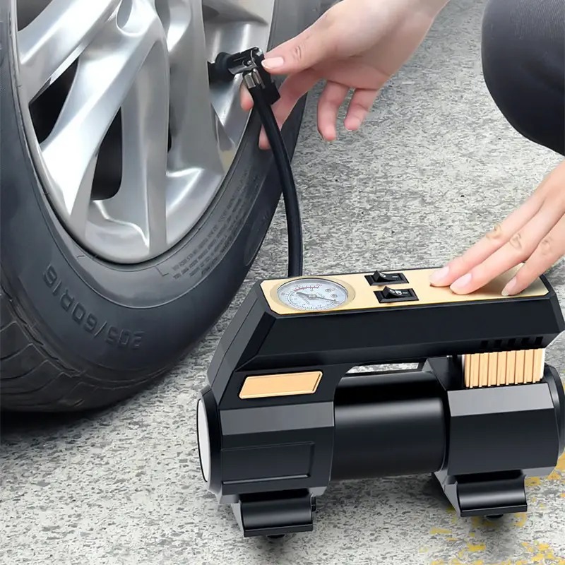 Автокомпресор із цифровим дисплеєм системою охолодження вбудованим ліхтариком та насадками з ABS-пластику AIKESI LB-70 Black