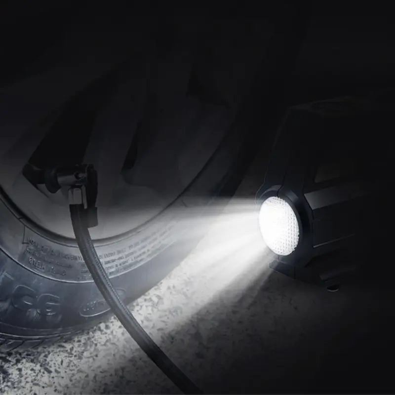 Автокомпресор із цифровим дисплеєм системою охолодження вбудованим ліхтариком та насадками з ABS-пластику AIKESI LB-70 Black