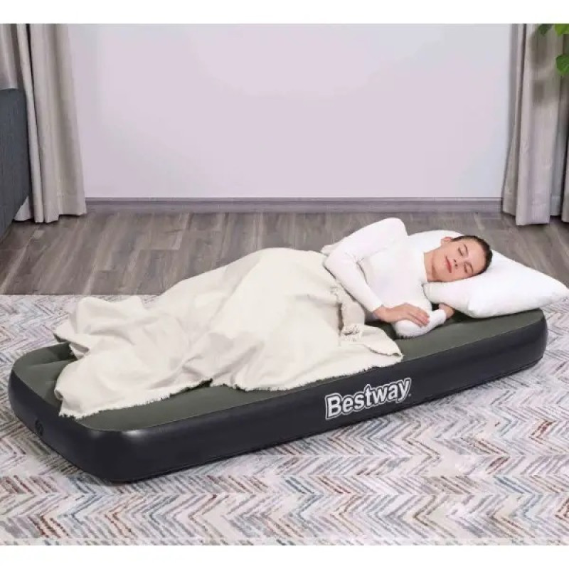 Надувний матрац одномісний з велюровим покриттям 185x76x25см Bestway 6713K Olive