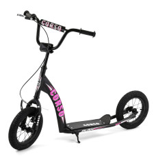 Самокат міський двоколісний з великими надувними колесами 12" для дітей від 3 років Corso CR-T 9490 Чорний/Рожевий