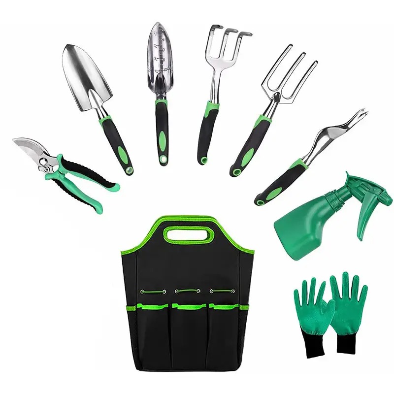 Набір садовий з 9 предметів з сумкою пульверизатором Lesko CG-2023 Black/Green