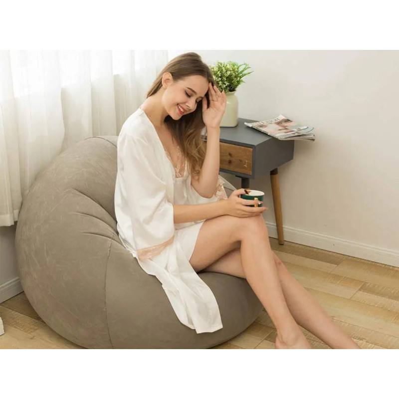 Надувне крісло-мішок пуфік ПВХ з флокованим покриттям до 150кг 110x110x85см Grey