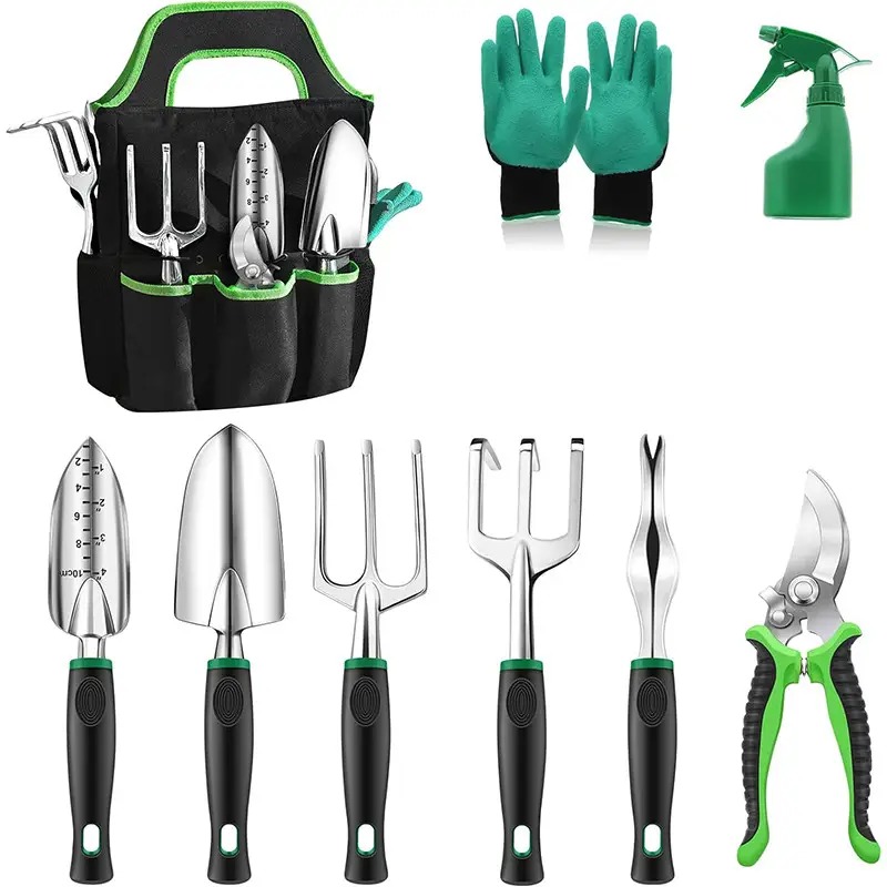 Набір садовий з 9 предметів з сумкою пульверизатором Lesko CG-2023 Black/Green