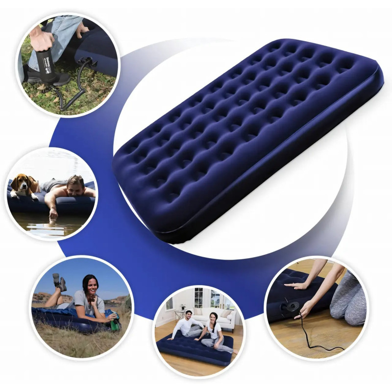 Надувний матрац ПВХ двомісний до 200кг 191х73х22см Avenli Flocked Air Bed Twin Blue Надувний матрац ПВХ двомісний до 200кг 191х73х22см Avenli Flocked Air Bed Twin Blue