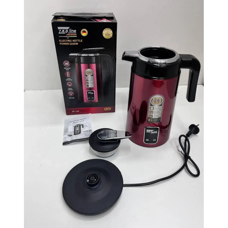 Термос електричний з індикатором температури на 1.5 літри із нержавіючої сталі 2200Вт Zepline ZP-106 Red Термос електричний з індикатором температури на 1.5 літри із нержавіючої сталі 2200Вт Zepline ZP-106 Red