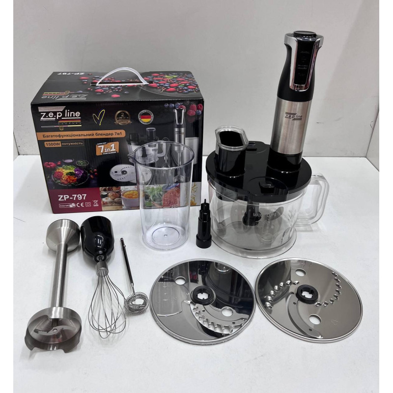 Блендерний набір 7в1 міні-комбайн міксер подрібнювач блендер 1500 Вт Zepline ZP-797 Black Блендерний набір 7в1 міні-комбайн міксер подрібнювач блендер 1500 Вт Zepline ZP-797 Black