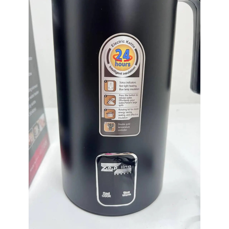 Термос електричний з індикатором температури на 1.5 літри із нержавіючої сталі 2200Вт Zepline ZP-106 Black Термос електричний з індикатором температури на 1.5 літри із нержавіючої сталі 2200Вт Zepline ZP-106 Black