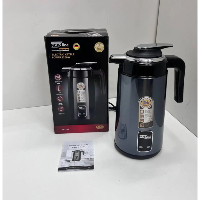 Термос електричний з індикатором температури на 1.5 літри із нержавіючої сталі 2200Вт Zepline ZP-106 Black Термос електричний з індикатором температури на 1.5 літри із нержавіючої сталі 2200Вт Zepline ZP-106 Black