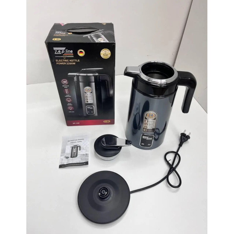 Термос електричний з індикатором температури на 1.5 літри із нержавіючої сталі 2200Вт Zepline ZP-106 Black Термос електричний з індикатором температури на 1.5 літри із нержавіючої сталі 2200Вт Zepline ZP-106 Black