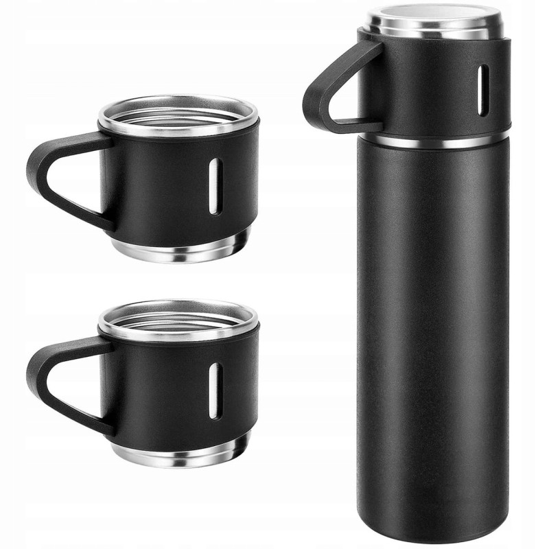 Подарочный набор термос с вакуумной изоляцией с 3 чашкам 500 мл Black