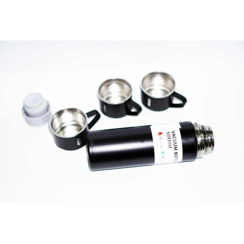 Подарочный набор термос с вакуумной изоляцией с 3 чашкам 500 мл Black