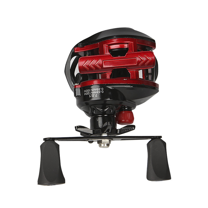 Котушка рибальська мультиплікаторна для спінінга права рука Yumoshi AK 200 Black-Red Right