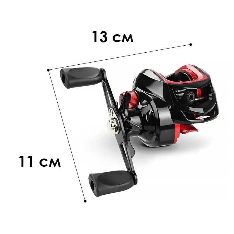 Котушка рибальська мультиплікаторна для спінінга права рука Yumoshi AK 200 Black-Red Right