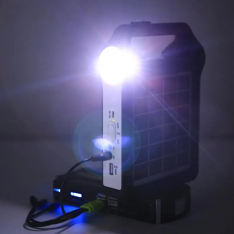 Багатофункціональний LED ліхтар із сонячною панеллю, радіо, MP3 плеєр та функцією повербанку Easy Power EP-036 2400mAh Bluetooth Чорно-білий