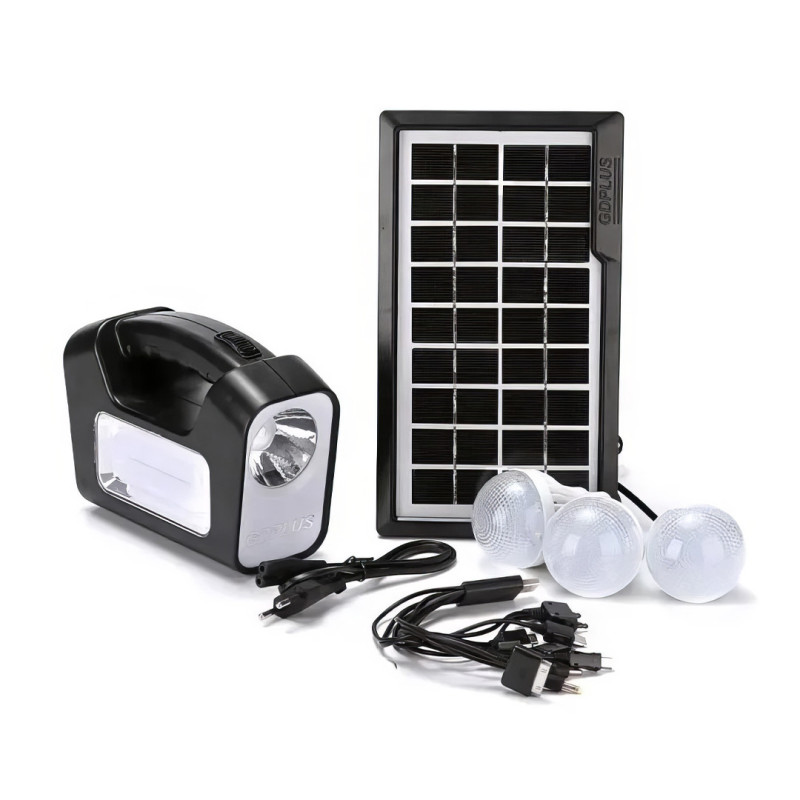 Ліхтар-прожектор на сонячній батареї з PowerBank з 3 лампочками GDLITE GD-3 Black