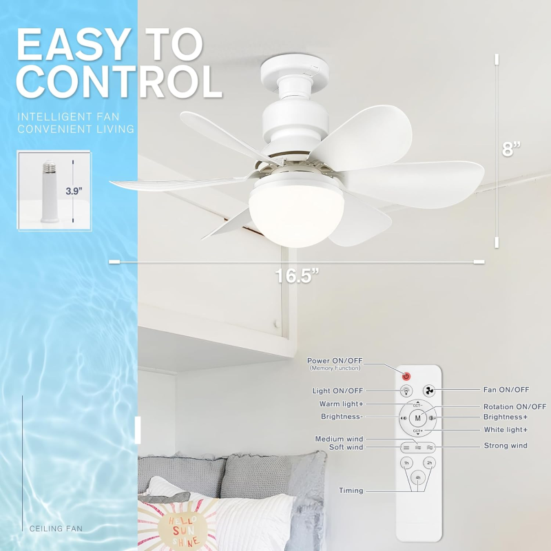 Лампа-вентилятор стельовий E31 40W з регулюванням швидкості та дистанційним керуванням PO-1232 White