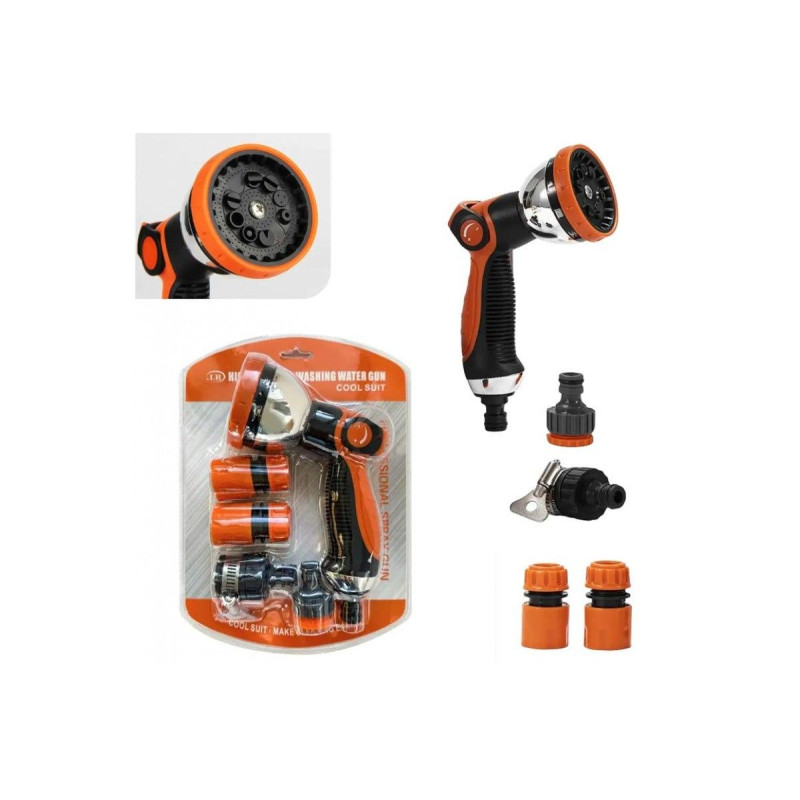 Насадка на шланг для поливу пістолет-розпилювач  з 10 режимами високого тиску WATER GUN PRO 1292 Orange