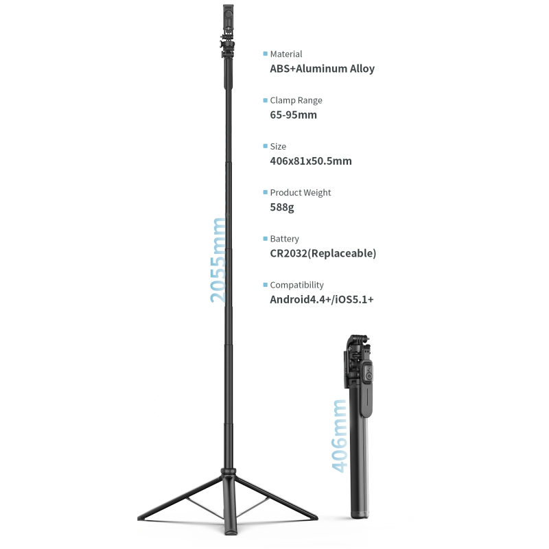 Високий штатив трипод 2055 mm для телефону, обертається на 360 градусів Proove Elevate X Selfie Stick Black