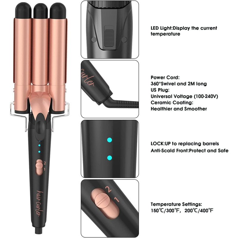 Плойка праска набір щипців для завивки 5 в 1 з 3-ма стволами FZ-01 Beige