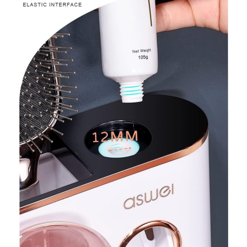 Многофункциональный органайзер в ванную для зубных принадлежностей с дозатором зубной пасты на стену Aswei A2207 White/Gold